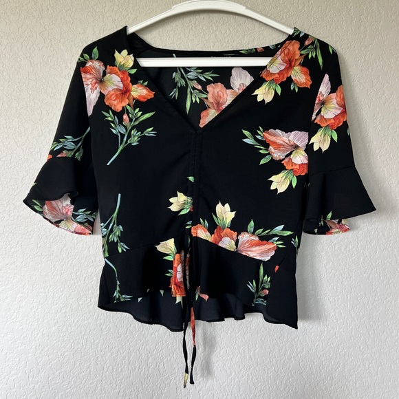 Topshop Ruched Floral Blouse - Picture 3 of 4